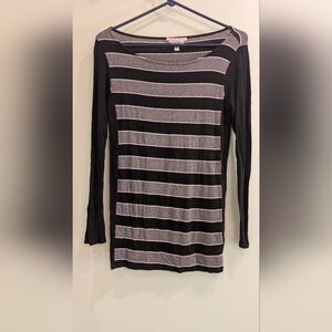 Red Haute Black and Gray Striped Top